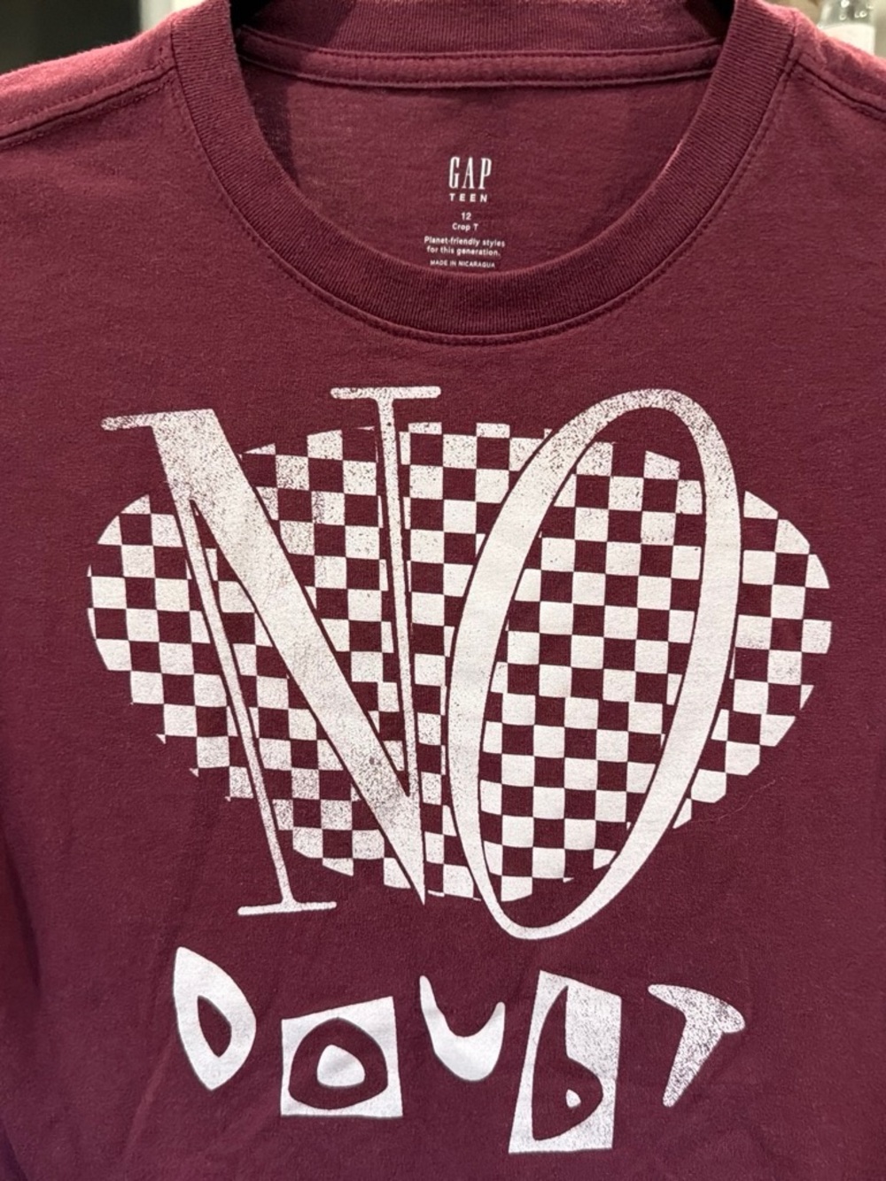 GAP Teen Burgundy Graphic 'NO' Checker Tee